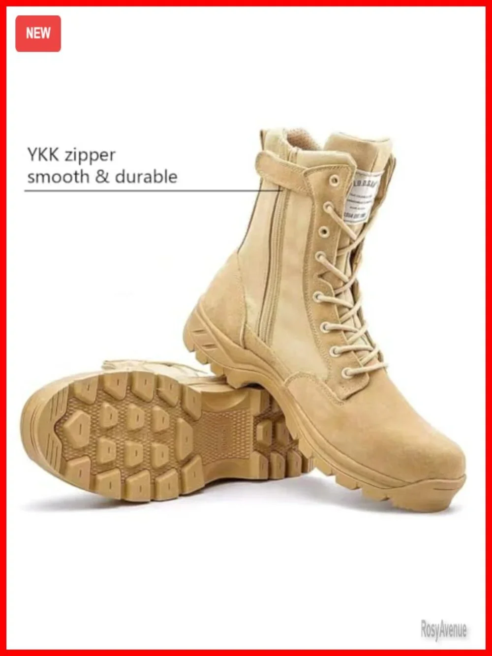 Military Tactical Work Boots with Side Zipper, Puncture Resistant, 8 Inch